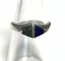Sterling Silver 925 Malachite & Lapis Lazuli Ring Size 6 KU72