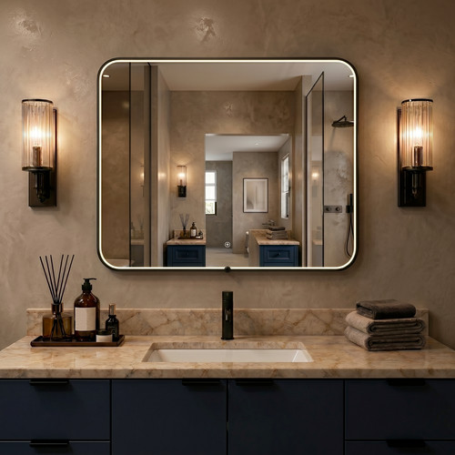 Built right bathroom mirror - right,
