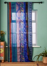 2 Pcs Vintage Sari Patchwork Curtain Drape Window Decor Silk Boho Curtain Hippie