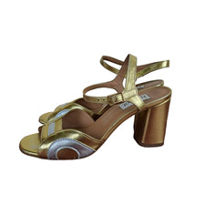 Habbot Vero Cuoio Heels Womens Size 7.5 Gold/Silver Ankle Strap Dressy Sandals