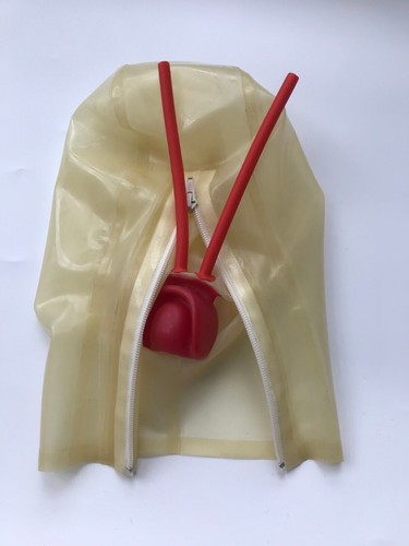 Transparent latex hood - transparent, w/red
