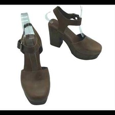 TOPSHOP Smile Tan Leather Platform Clog Style Sandals Sz 6