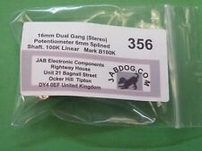 Stereo Dual Gang 16mm potentiometer 6mm splined shaft 100K Linear 9g 356