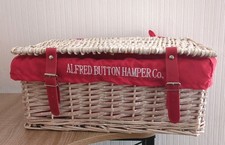 Alfred Button Wicker Hamper /Picnic Basket with Removable Red Lining and Straps