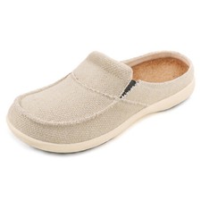 Women's Canvas Loafer Clog Slip on House Shoes Non-Slip Casual Slippers Beige