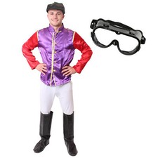 MEN'S HORSE RIDER JOCKEY COSTUME RACING FANCY DRESS YELLOW GREEN JOCKEY