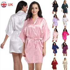 UK Plus Size Satin Robe Wedding Bride Bridesmaid Kimono Dressing Gown Sleepwear