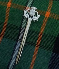Scottish Thistle Kilt Pin Chrome Finish 4" Pins & Brooch Outfit Highland Wear