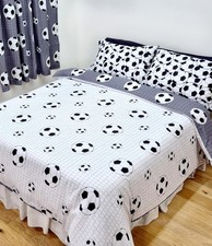 FOOTBALL WHITE GREY BLACK NET SOCCER BALL DUVET COVER OR CURTAIN KIDS SPORTS
