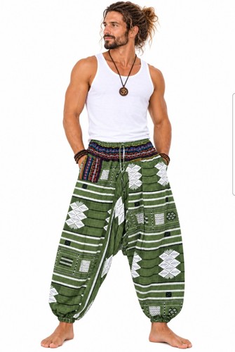 Mens boho harem trousers green - harem,