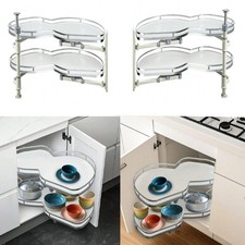 Kitchen Cabinet Cupboard Corner Carousel Storage Unit Pull Out Shelf Twin Tray