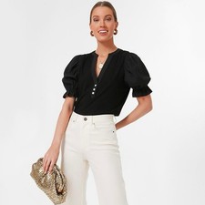 Tuckernuck Livia Puff Sleeve Top Size M Black Rayon Casual Preppy Pomander Place