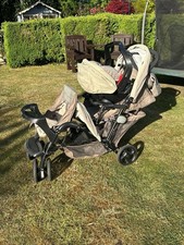 Graco Stadium Duo Twin Seat Buggy Stroller Pushchair Brown Beige & Accessories