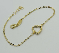 375 9ct Solid Gold Heart Charm Fine Bracelet 7.5 Inch NEW