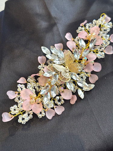 Pink floral bridal hair vine - pink,
