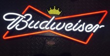 Budweiser Beer Light Up Bowtie Crown LED Opti Neon Beer Sign 2006 28x12” Nice!