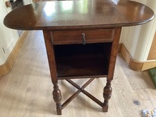 Antique Solid Oak Table with Storage Space and Drawer and Drop Leaf Sides