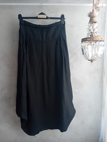 Black linen lagenlook skirt - linen,
