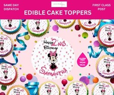 EDIBLE Cupcake Toppers Personalised MINNIE MOUSE Printed ICING RICE WAFER CAKE