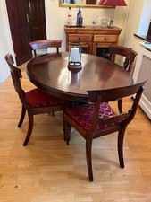 Antique Mahogany Oval Console Library dining table, +4 Regency Chairs
