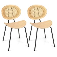 Set of 2 Rattan Dining Chair Modern Side Accent Armless Chairs W/ Mesh Backrest