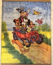 Vintage Disney Faux Fur Plush Rug Mickey & Minnie Mouse Donald Duck Goofy Pluto