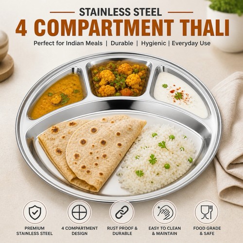 Stainless steel thali 4section - stainless,