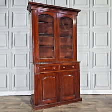 Antique Victorian Glass Wooden Library Bookcase Shelf Shelves - Glazed Mahogany