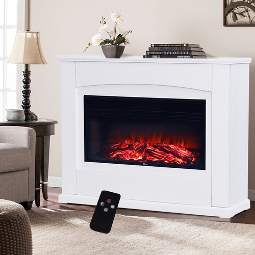 White wood mantel - mantel, flame