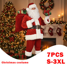 XXXL Adult Santa Claus Costume Father Outfit Christmas Flannel Suit Mens Fancy