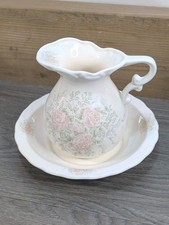 1980s HADIDA Bone China Traditional Washing Jug & Bowl Basin Set - Floral Design