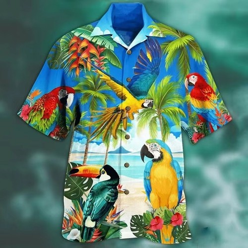 Mens button down - down, parrot