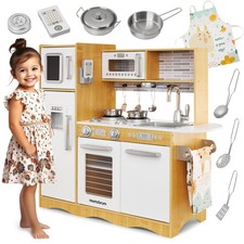 Play Kitchen with LED Lightning System, Wooden Kids Toys, Role Play Kitchen