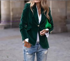 Women Suit Jacket Golden Velvet Autumn Blazer Slim Fit Bisiness Work Office Coat