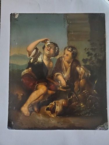 Antique oil painting metal - on,