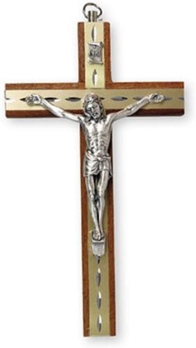 Wooden crucifix with brass - wooden,