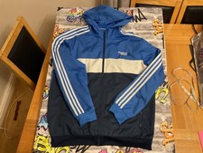 Retro Adidas Originals Sport Windbreaker Large Blue White Vintage Rain Jacket🔥