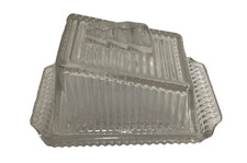 Vintage Art Deco Glass Lidded Butter Dish Pre Owned
