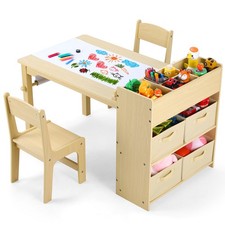 Kids Art Table & Chairs Set Toddler Drawing Desk with Paper Roll & Storage Bins