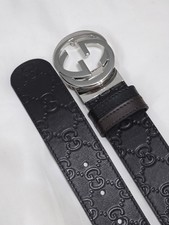 Reversible GUCCI 2 in 1 Black & Brown Leather Belt Silver GG Sz 30/32