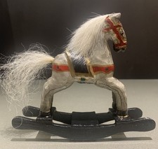 Vintage 1970s / Earlier Carved Hand Painted Wooden Rocking Horse Christmas Decor