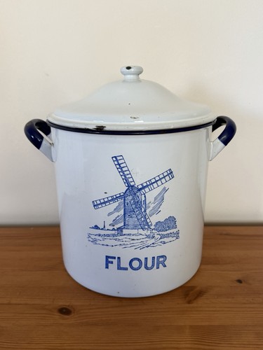 Vintage enamel flour bin - enamel, white