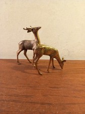 VINTAGE BRASS DEER FIGURINES X2,  SMALL