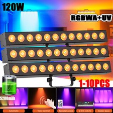 120W RGBWA+UV Wall Wash Bar Light DMX DJ Party Rechargeable Strobe Stage Lights