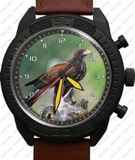 Harris Hawk Bird Of Prey Army Style Leather Strap Wrist Watch