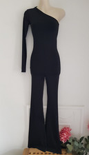 Zara Black Jumpsuit, UK Size S 8 Asymmetric Cat Suit One Shoulder