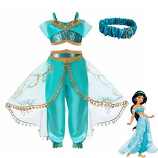 Jasmine Costume Kids Girls Princess Dress Party Fancy Outfit Halloween Cosplay