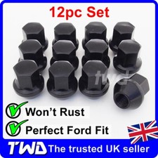 12x WHEEL NUTS - FORD (M12x1.5) ALLOY BLACK TAPERED SEAT 19MM HEX BOLT STUD -12B