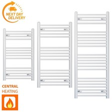 White Heated Towel Rail Radiator 300mm Wide Straight Bathroom/Toilet/Caravan