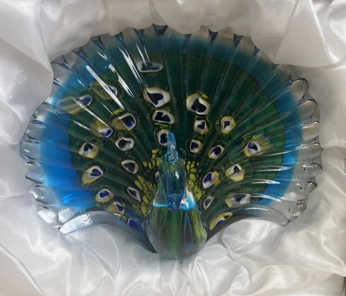 Ornate art glass peacock - ornate,